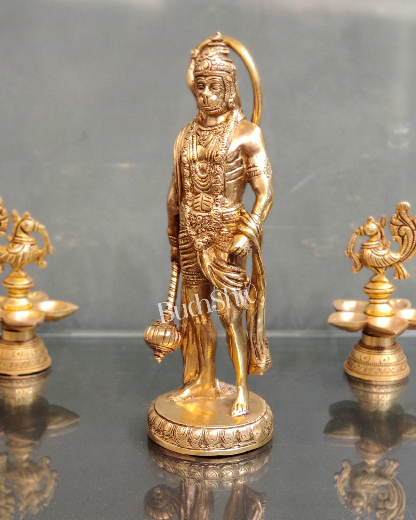 Handmade Brass Lord Hanuman Statue | 10" Height - Budhshiv.com