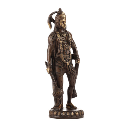 Handmade Brass Lord Hanuman Statue | Brown Gold Finish | 10" Height - Budhshiv.com