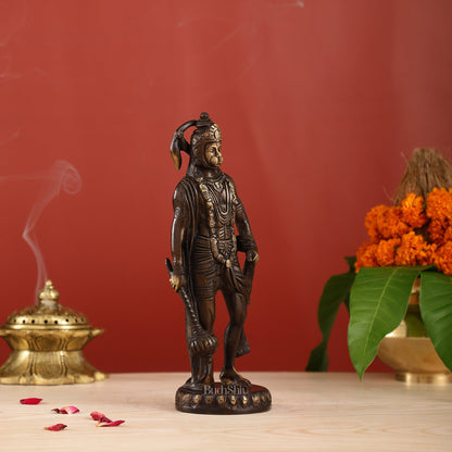 Handmade Brass Lord Hanuman Statue | Brown Gold Finish | 10" Height - Budhshiv.com