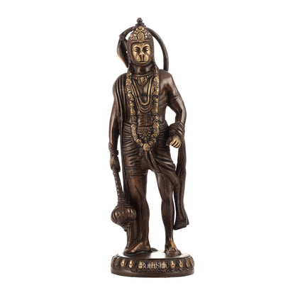 Handmade Brass Lord Hanuman Statue | Brown Gold Finish | 10" Height - Budhshiv.com