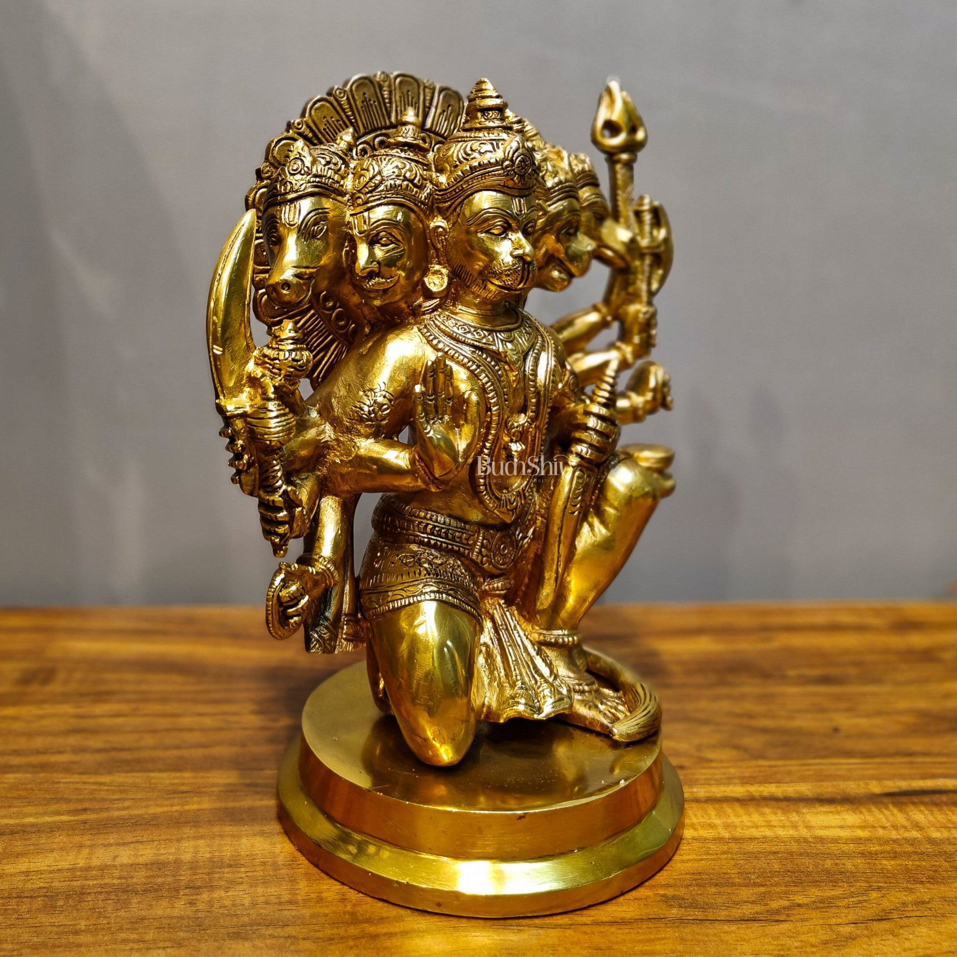 Handmade Brass Panchmukhi Hanuman Statue - Shine Finish 11inch - Budhshiv.com