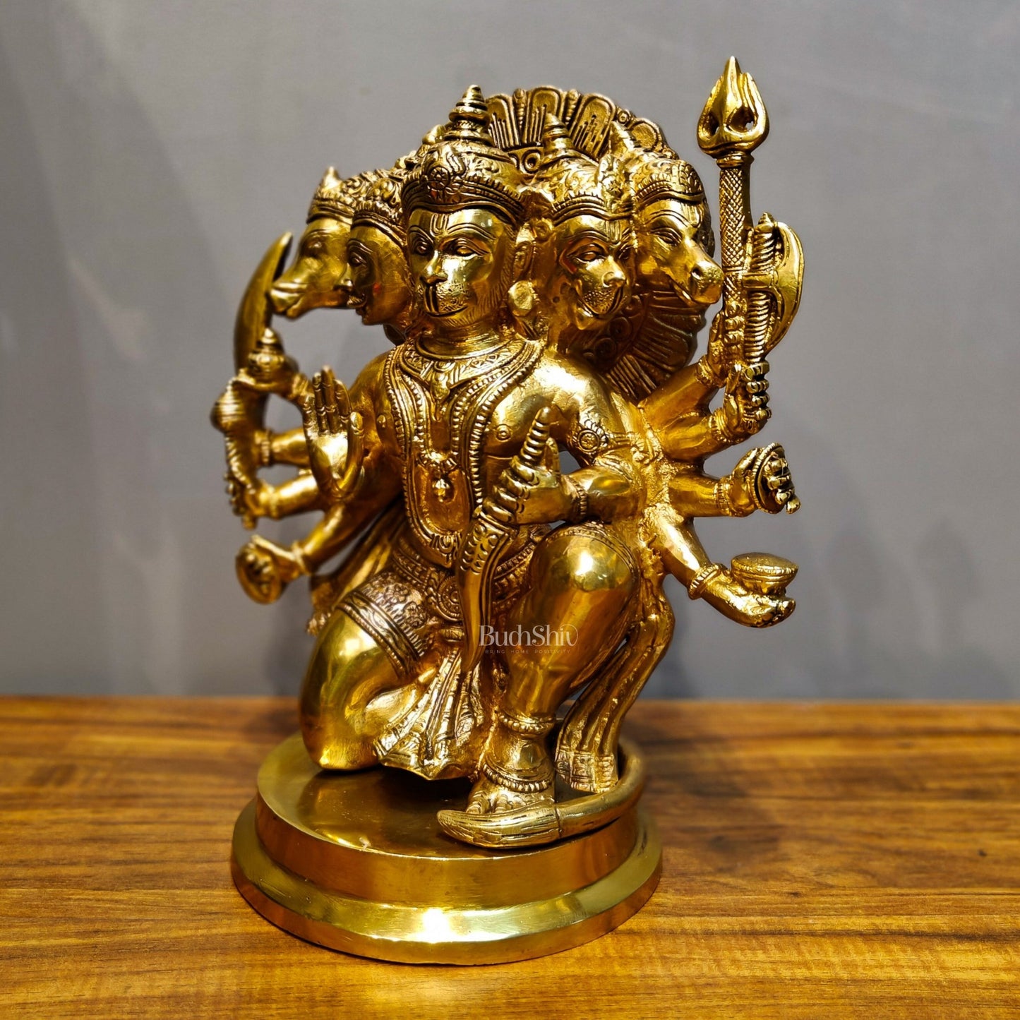 Handmade Brass Panchmukhi Hanuman Statue - Shine Finish 11inch - Budhshiv.com