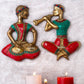 Handmade Hanging Musicians Set with Unique Coloured Stonework | in Pure Brass - Set of 2 - Wall Decor for Home, Office or Gift - Budhshiv.com