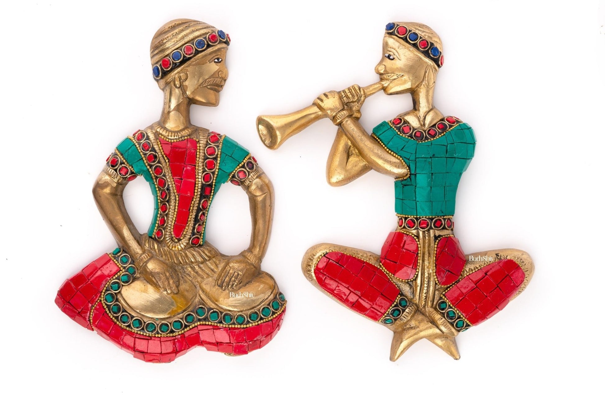 Handmade Hanging Musicians Set with Unique Coloured Stonework | in Pure Brass  - Budhshiv.com