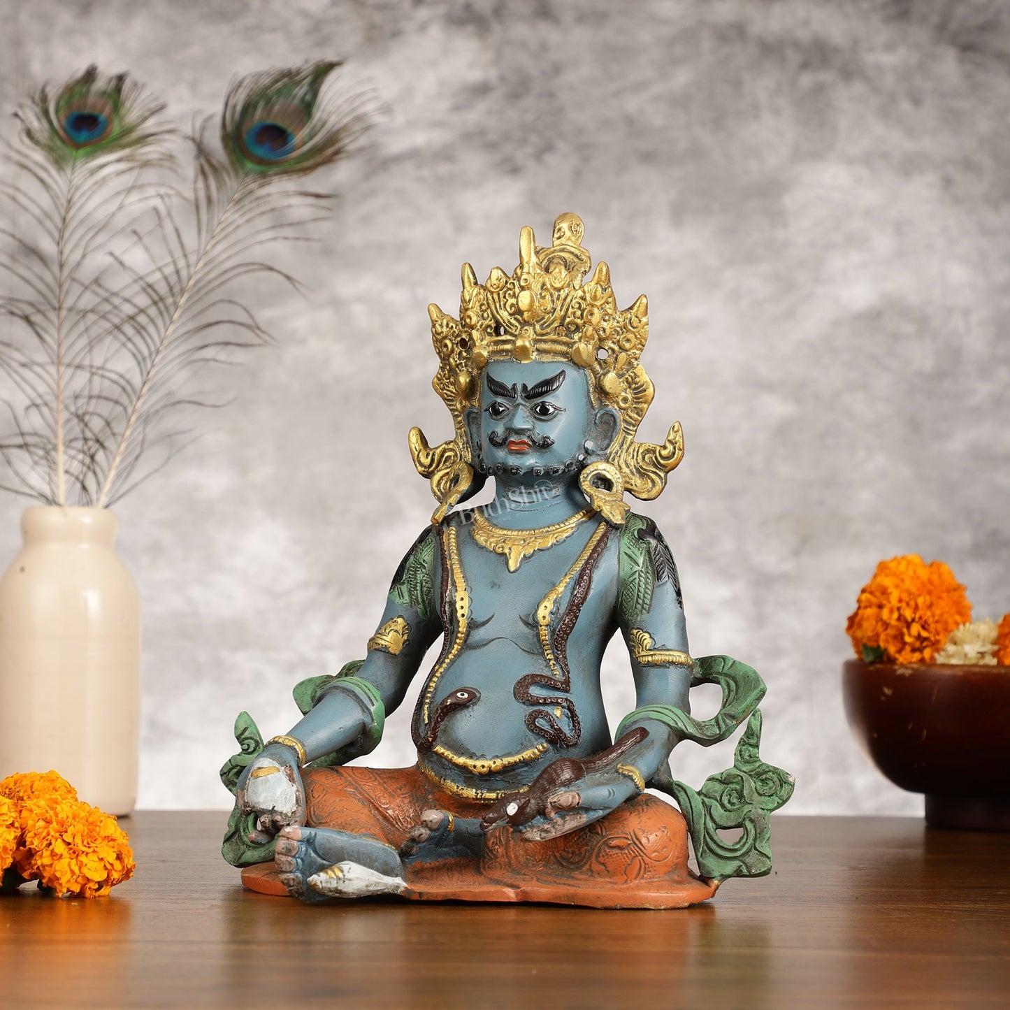 Handpainted Brass Kuber Idol | 10" - Budhshiv.com