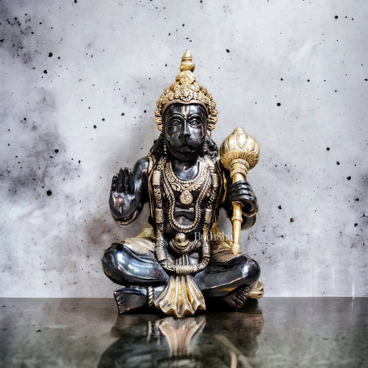 Hanuman Aashirwaad Brass Idol | Handcrafted in Superfine Brass | 17" Height - Budhshiv.com