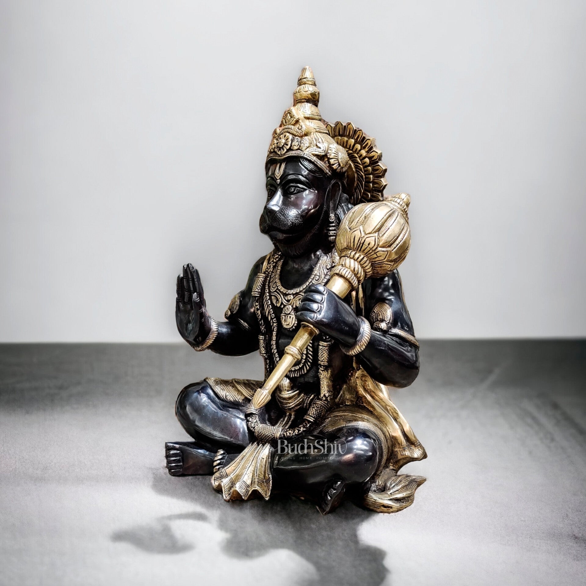 Hanuman Aashirwaad Brass Idol | Handcrafted in Superfine Brass | 17" Height - Budhshiv.com