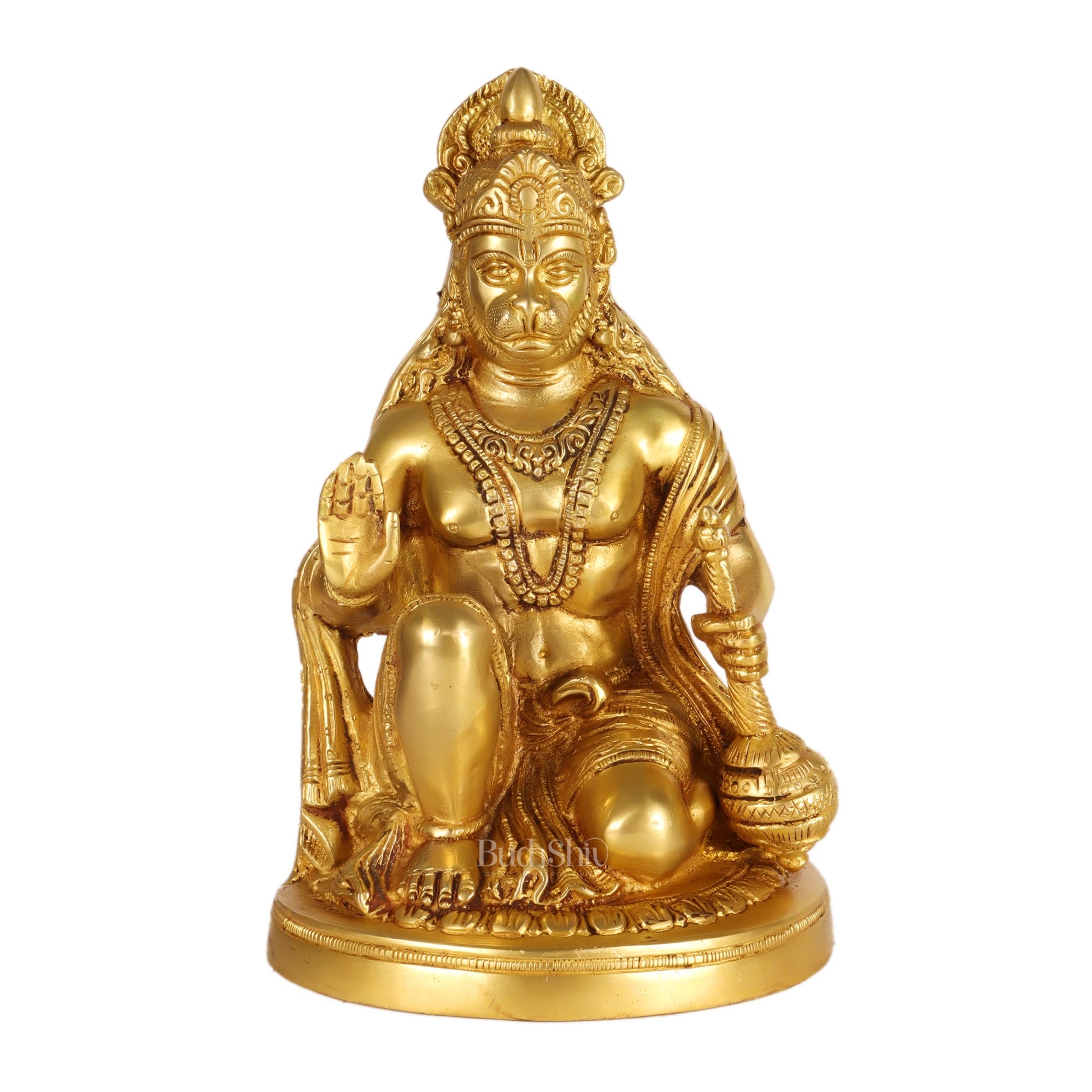 Hanuman Idol in Pure Brass with Golden Finish 9 inch - Budhshiv.com