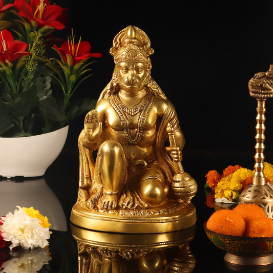 Hanuman Idol in Pure Brass with Golden Finish 9 inch - Budhshiv.com