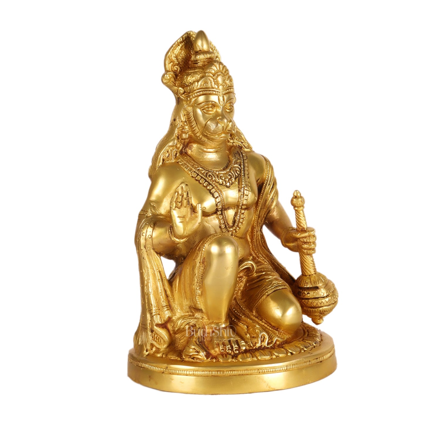 Hanuman Idol in Pure Brass with Golden Finish 9 inch - Budhshiv.com