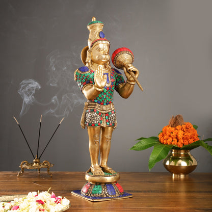 Hanuman Statue - 21.5" Brass Masterpiece with Aashirwaad Mudra - Budhshiv.com