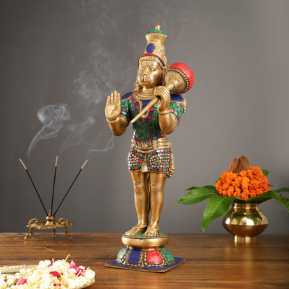 Hanuman Statue - 21.5" Brass Masterpiece with Aashirwaad Mudra - Budhshiv.com