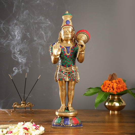 Hanuman Statue - 21.5" Brass Masterpiece with Aashirwaad Mudra - Budhshiv.com
