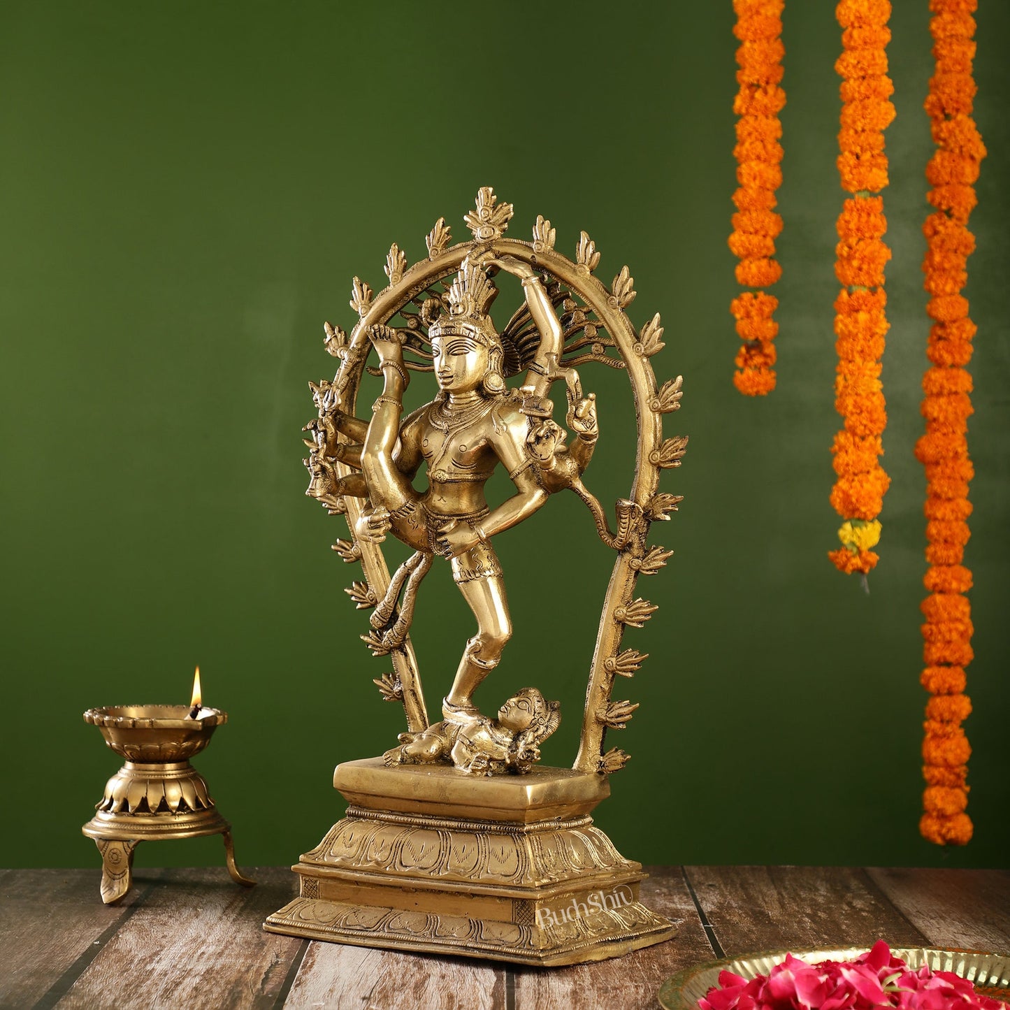 Intricate Brass Nataraja Statue | 18" Height | Urdhava Tandava Pose - Budhshiv.com
