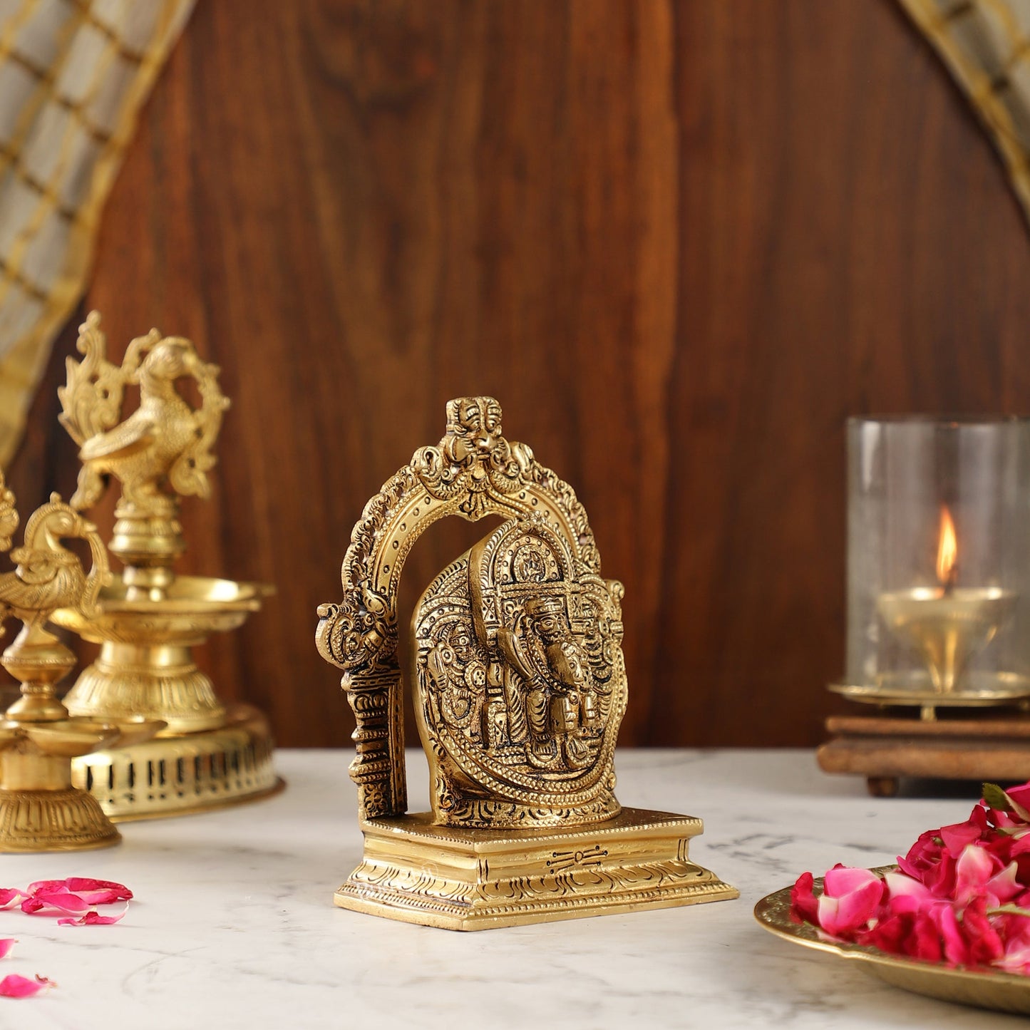 Intricate Brass Superfine Ravalnath Idol with Arch | 6" Height | Spiritual Splendor - Budhshiv.com