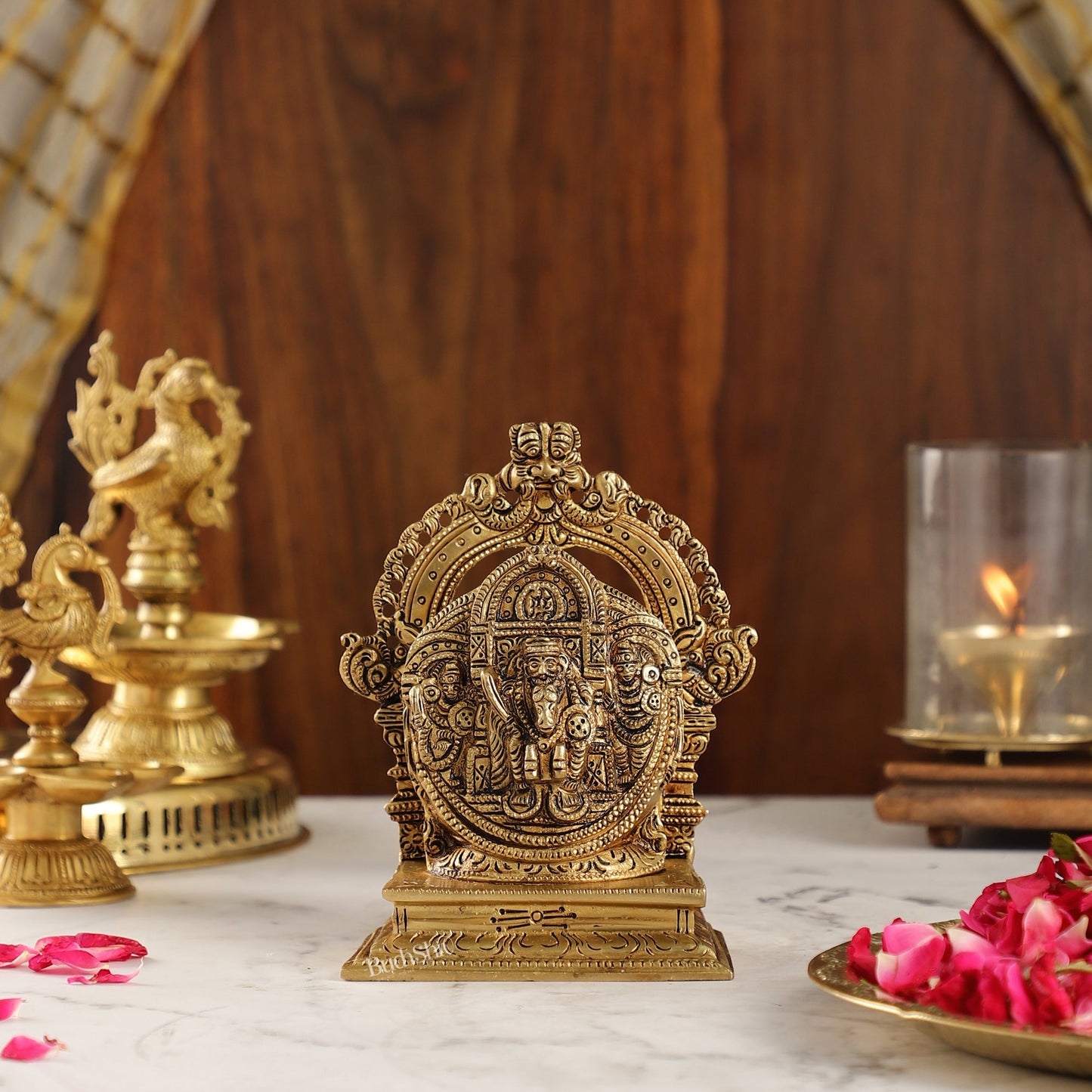 Intricate Brass Superfine Ravalnath Idol with Arch | 6" Height | Spiritual Splendor - Budhshiv.com