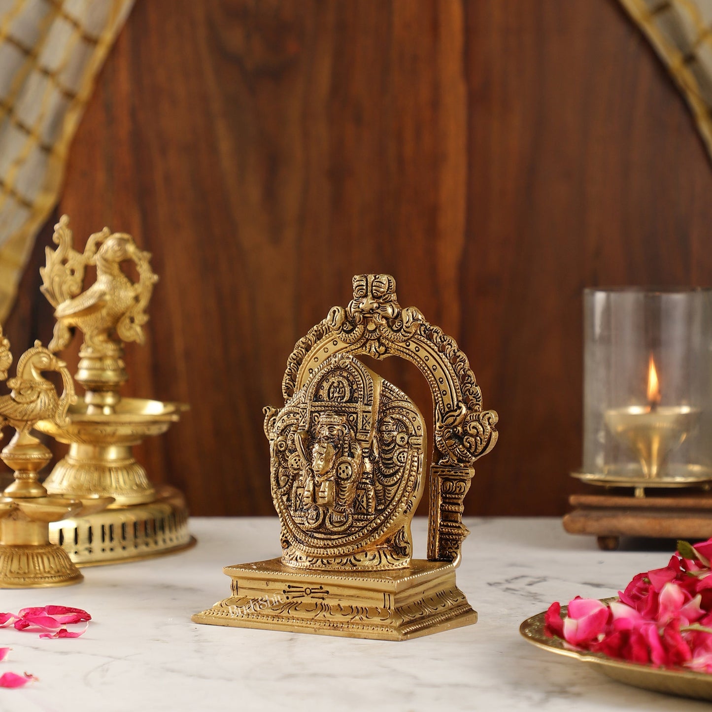 Intricate Brass Superfine Ravalnath Idol with Arch | 6" Height | Spiritual Splendor - Budhshiv.com