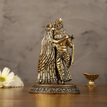 Intricate Lightweight Brass Radha Krishna Idol - 6" - Budhshiv.com