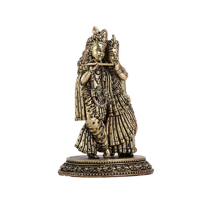 Intricate Lightweight Brass Radha Krishna Idol - 6" - Budhshiv.com