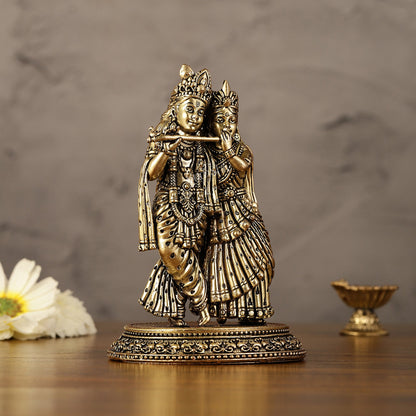 Intricate Lightweight Brass Radha Krishna Idol - 6" - Budhshiv.com