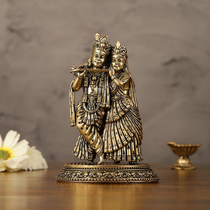 Intricate Lightweight Brass Radha Krishna Idol - 6" - Budhshiv.com