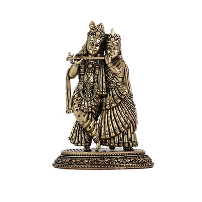 Intricate Lightweight Brass Radha Krishna Idol - 6" - Budhshiv.com