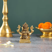 Intricately Crafted Brass Ganesha Idol | Height 3.5 inches | - Budhshiv.com