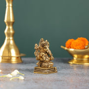 Intricately Crafted Brass Ganesha Idol | Height 3.5 inches | - Budhshiv.com