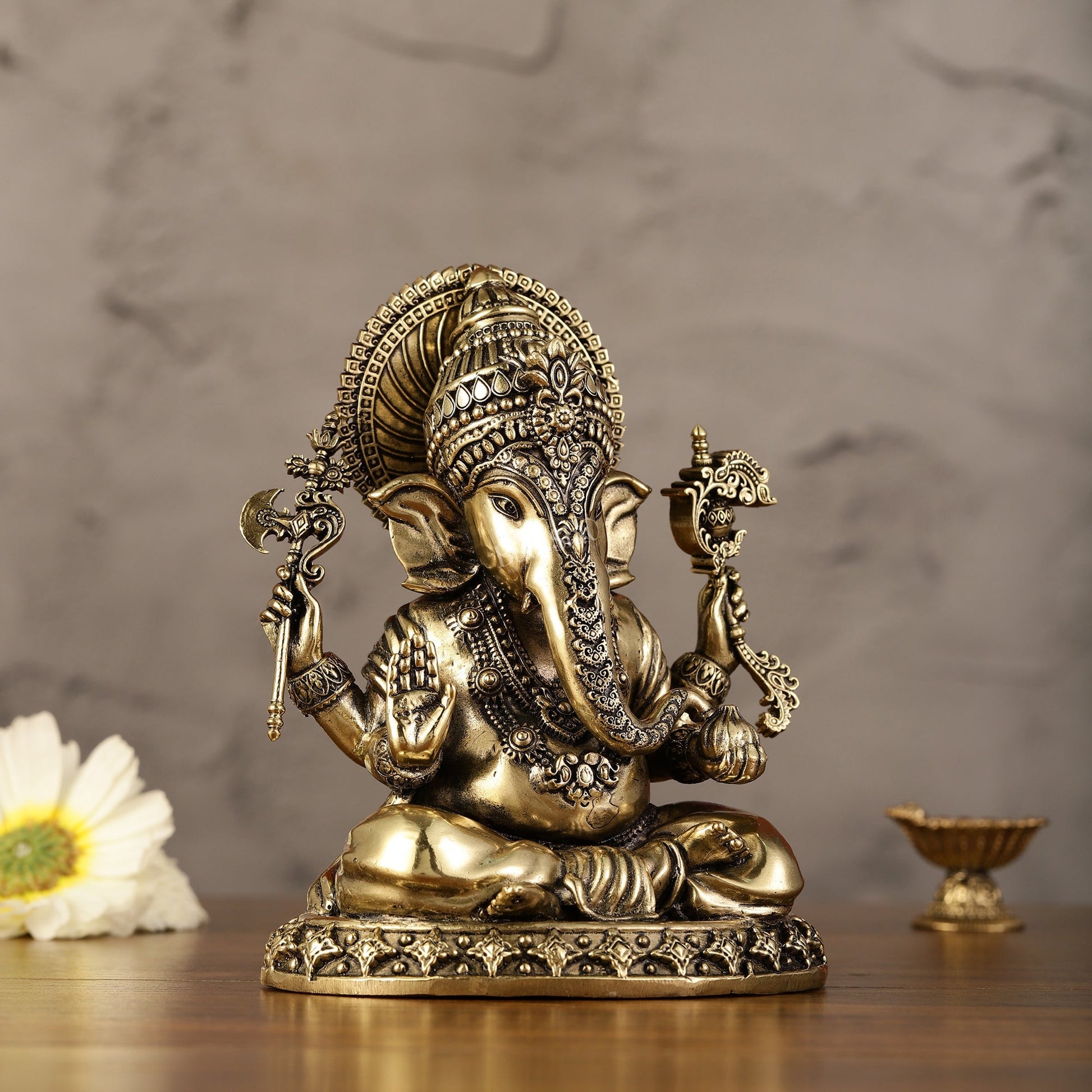 Intricately Crafted Pure superfine Brass Lord Ganesha Statue - 6.5" - Budhshiv.com