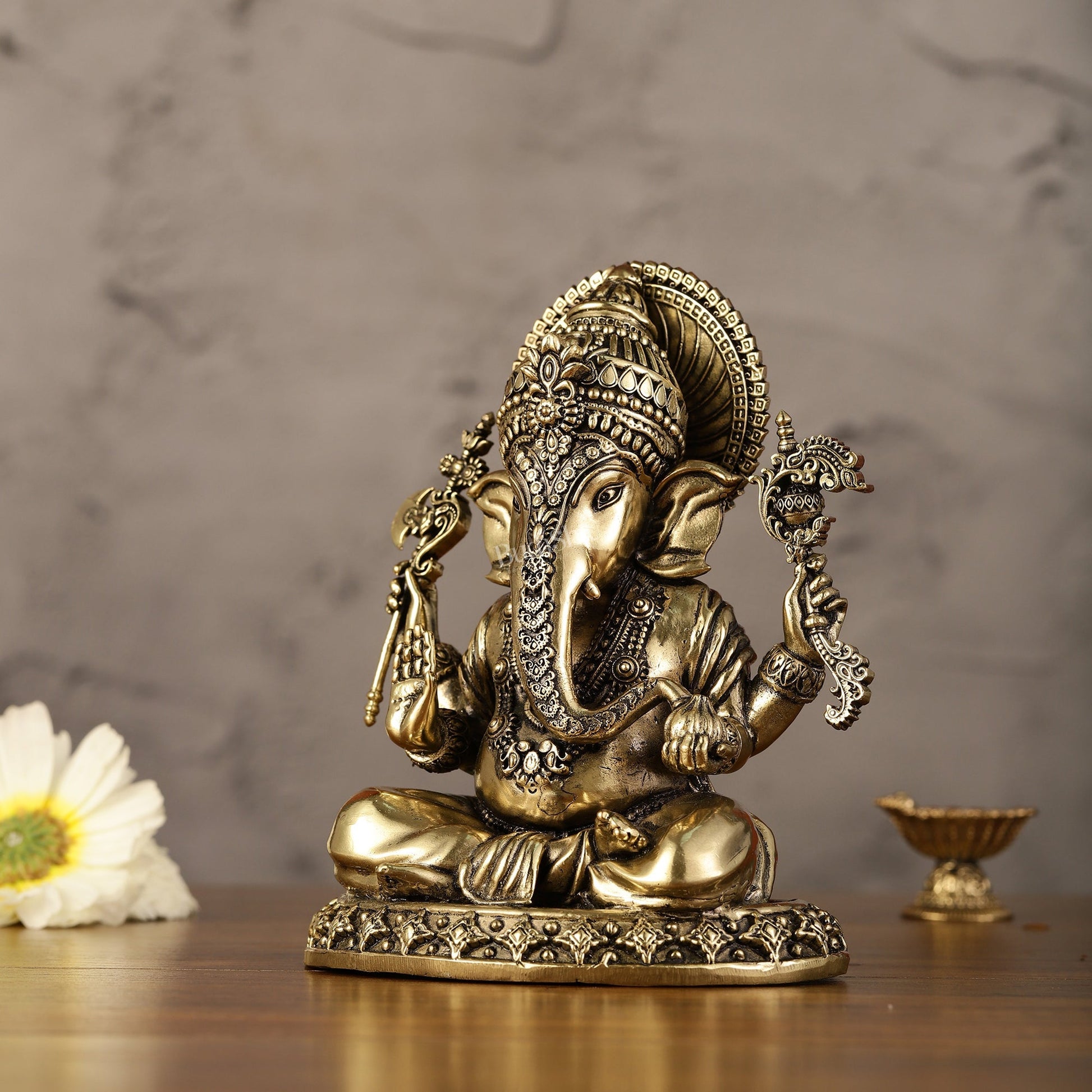 Intricately Crafted Pure superfine Brass Lord Ganesha Statue - 6.5" - Budhshiv.com