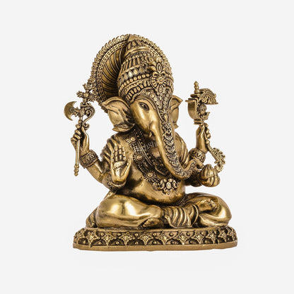 Intricately Crafted Pure superfine Brass Lord Ganesha Statue - 6.5" - Budhshiv.com