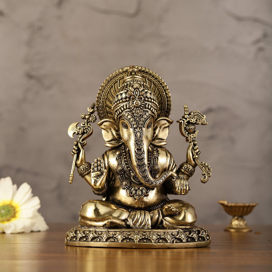 Intricately Crafted Pure superfine Brass Lord Ganesha Statue - 6.5" - Budhshiv.com