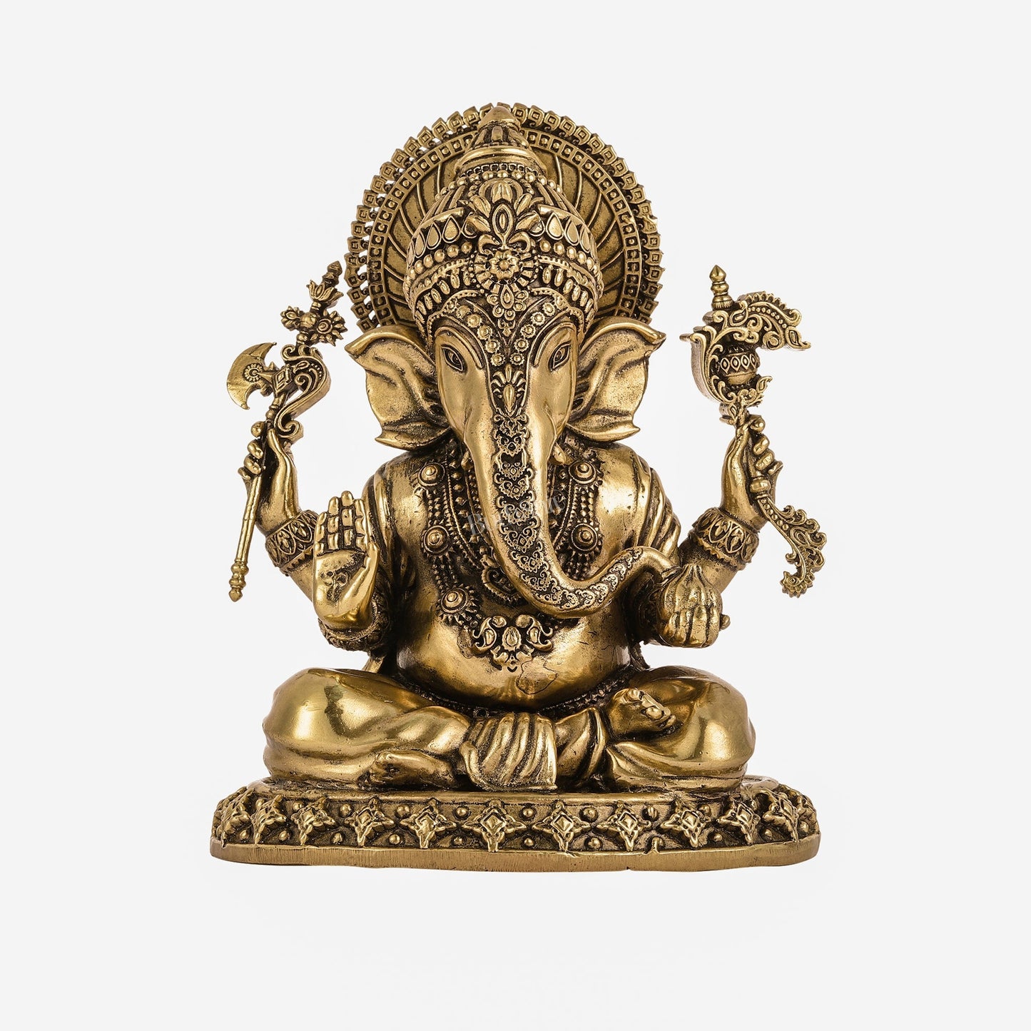 Intricately Crafted Pure superfine Brass Lord Ganesha Statue - 6.5" - Budhshiv.com