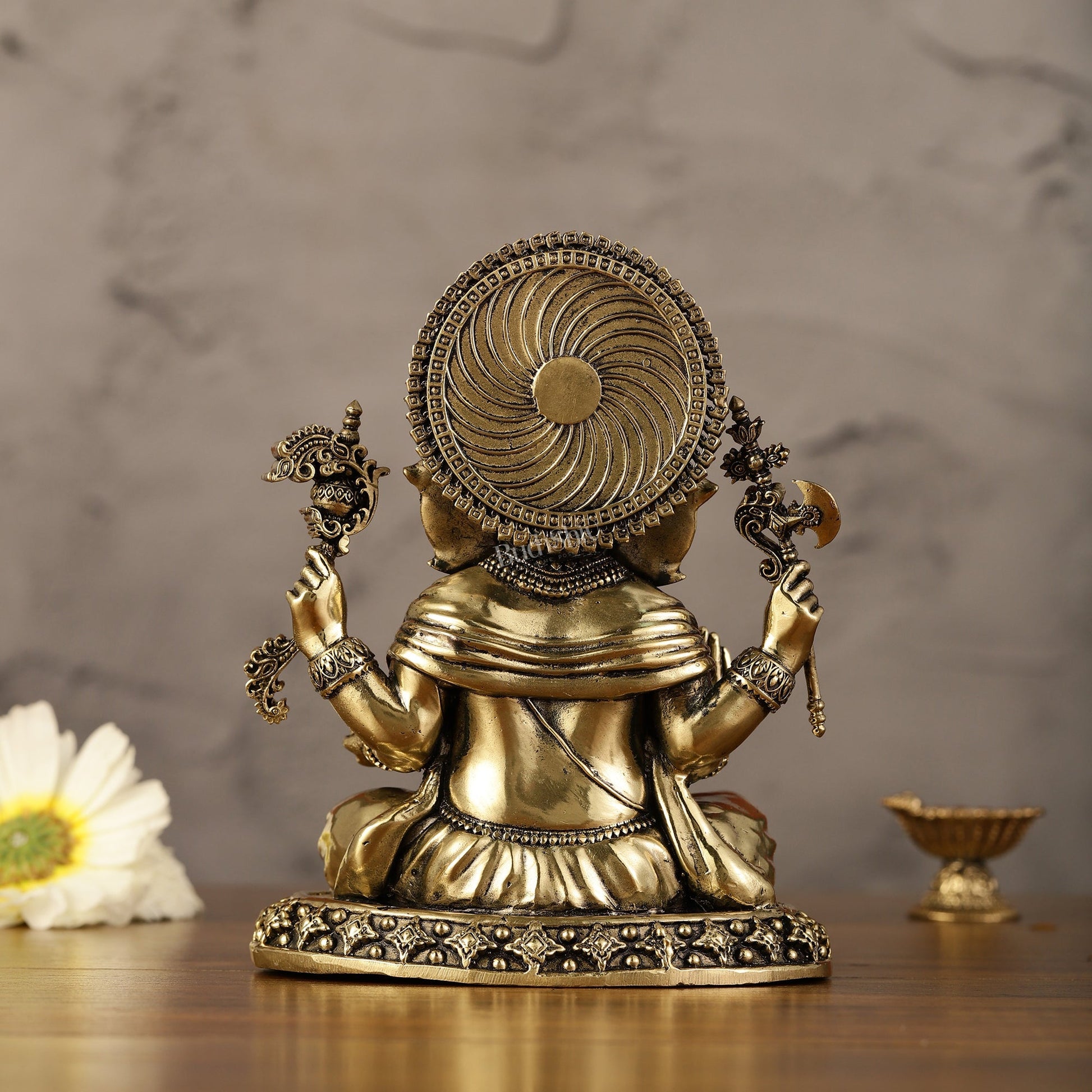 Intricately Crafted Pure superfine Brass Lord Ganesha Statue - 6.5" - Budhshiv.com