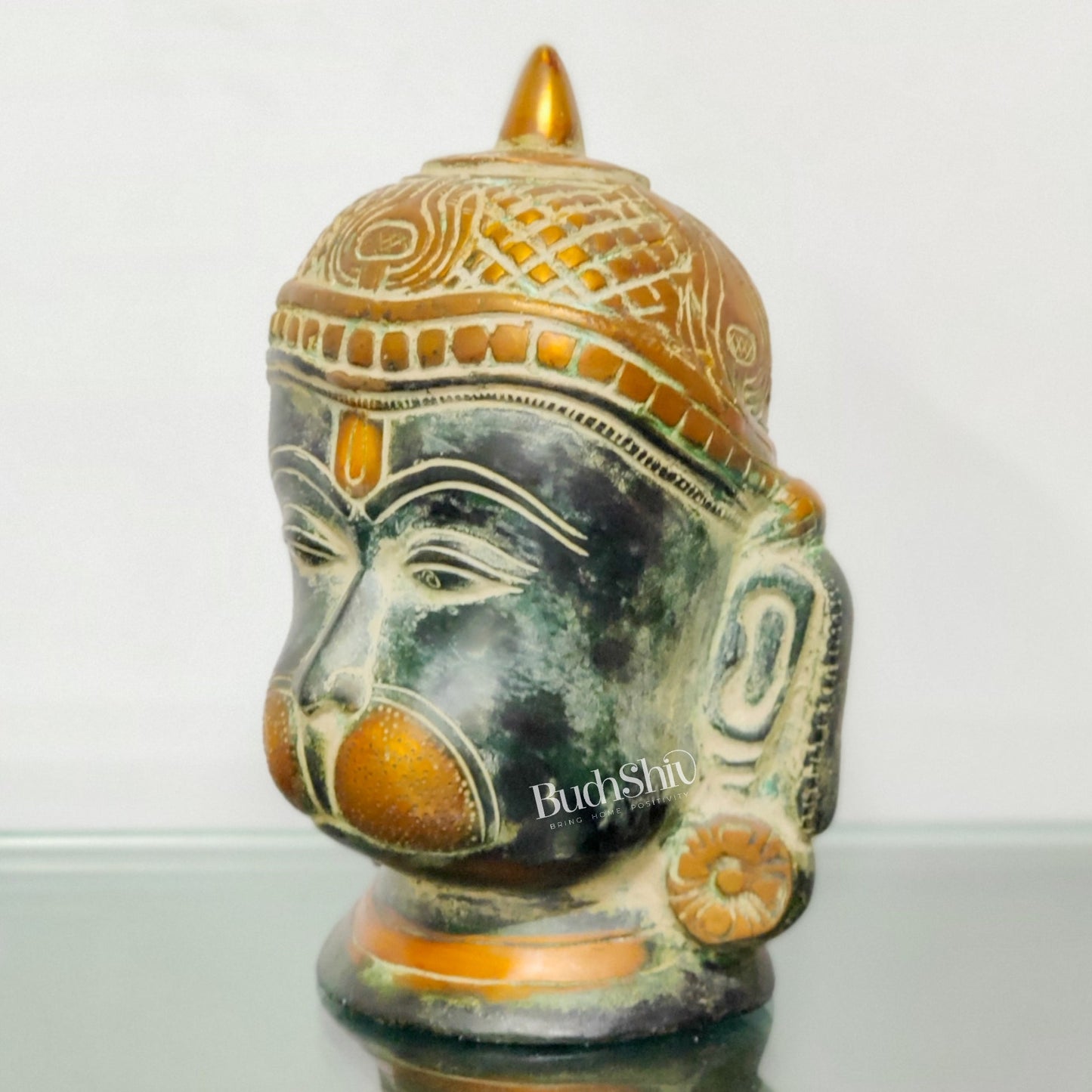 Intricately Handcrafted Brass Lord Hanuman Bust | 7.5" Height | Tabletop Decor - Budhshiv.com