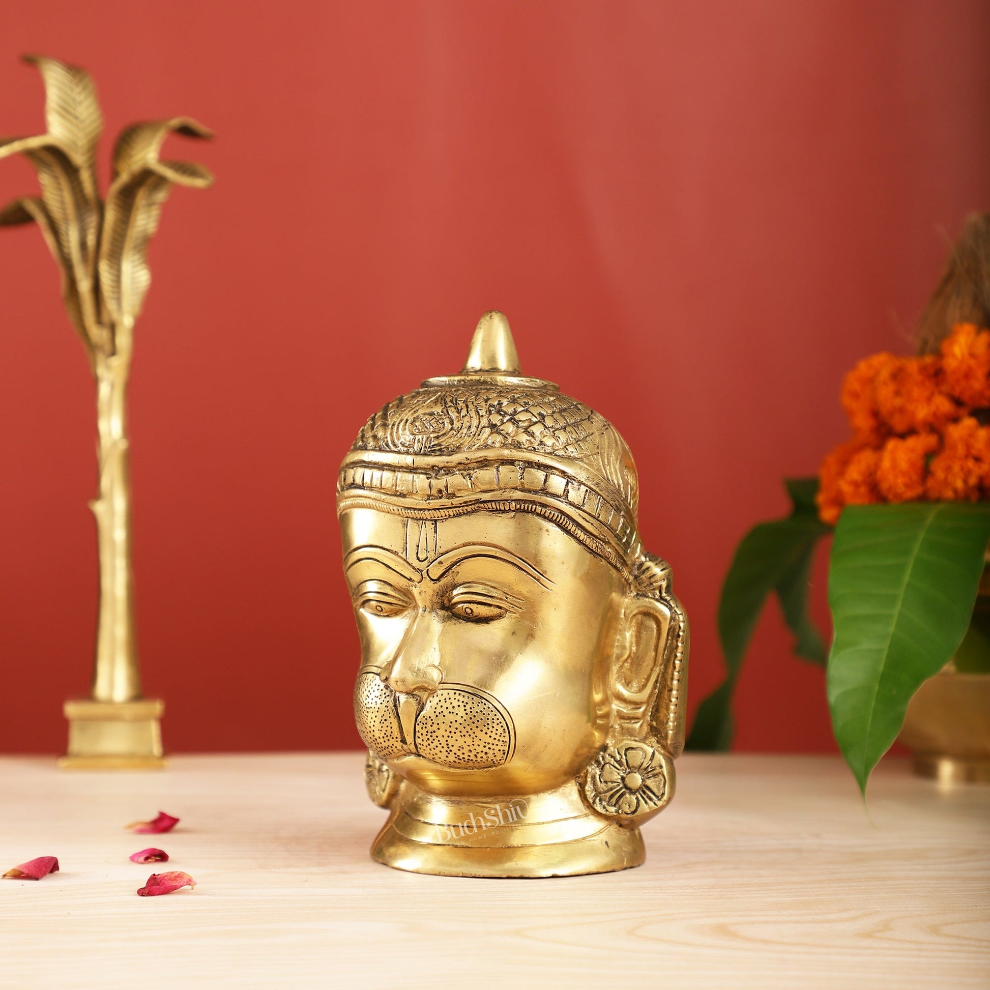 Intricately Handcrafted Brass Lord Hanuman Bust | 7.5" - Budhshiv.com