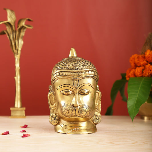 Intricately Handcrafted Brass Lord Hanuman Bust | 7.5" - Budhshiv.com