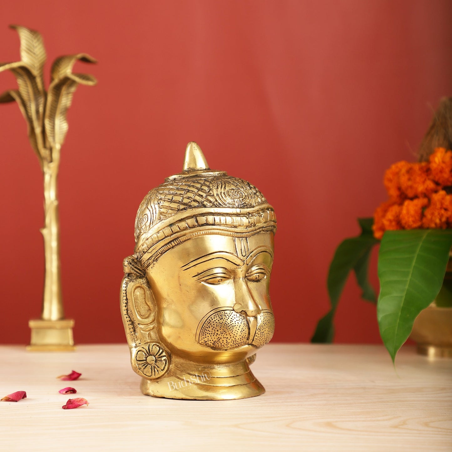 Intricately Handcrafted Brass Lord Hanuman Bust | 7.5" - Budhshiv.com