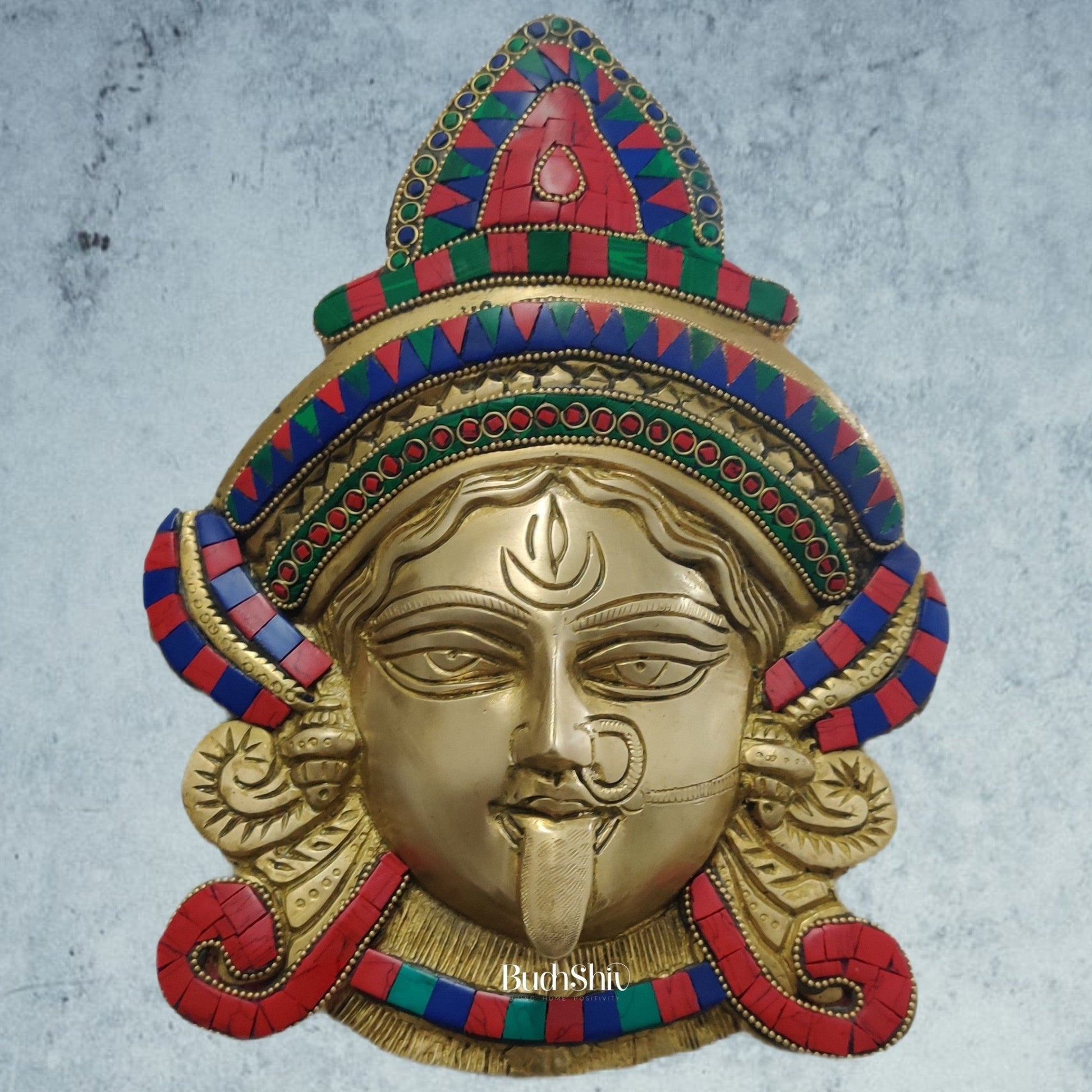 Kali Maa Face Wall Mount With Stonework - Budhshiv.com