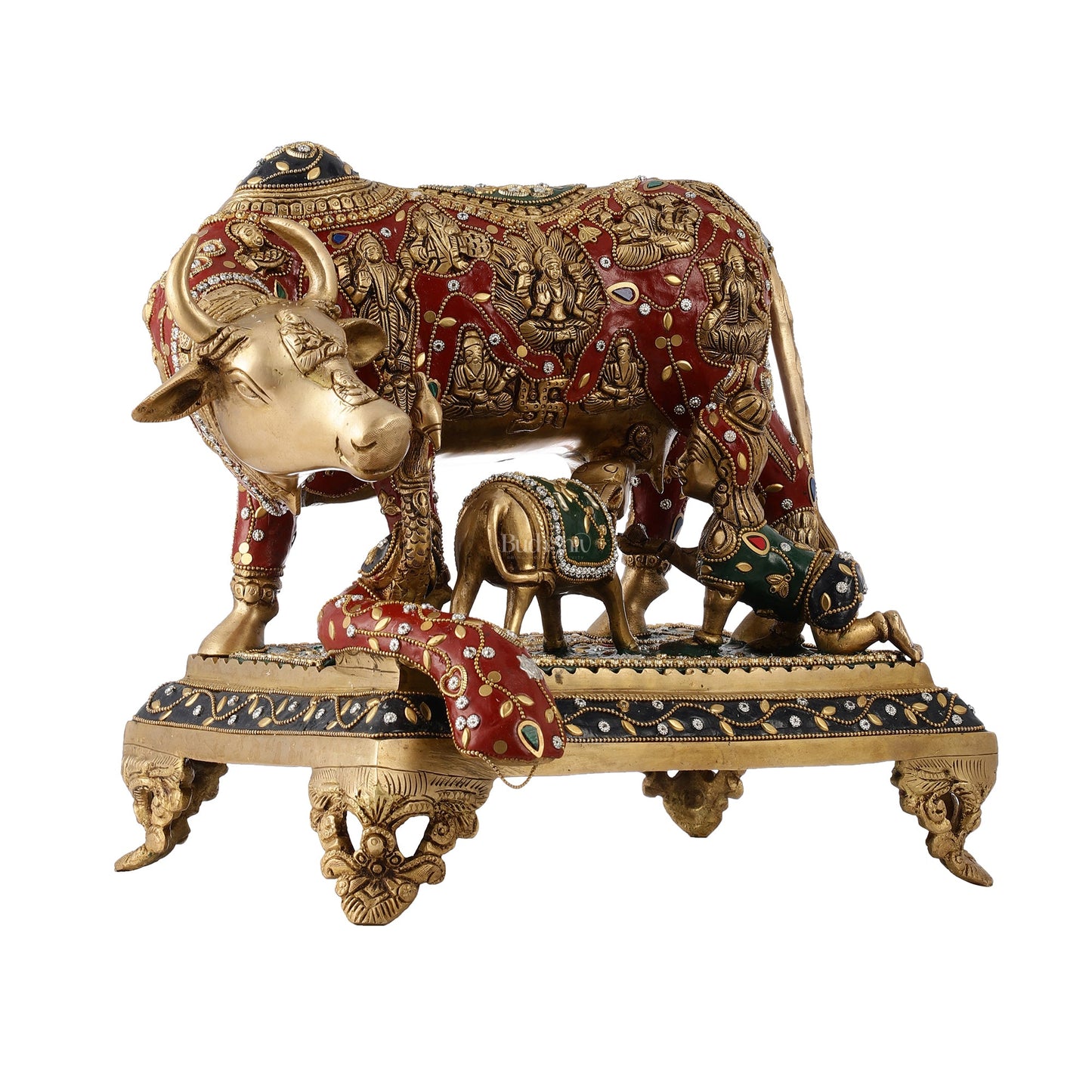 Kamadhenu Cow and Calf Brass Idol 14 inch - Budhshiv.com