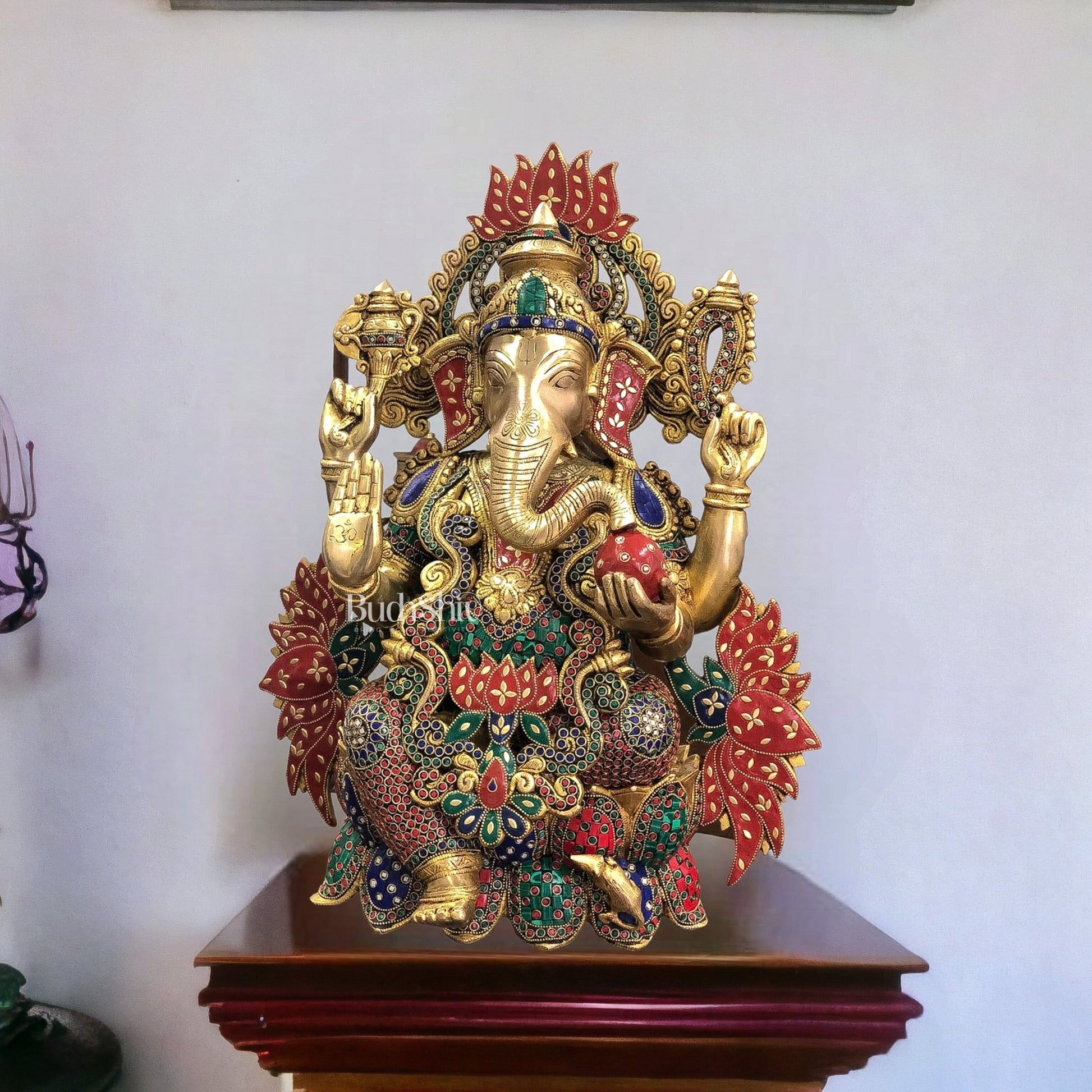 Kamalasana Ganapathi Divine Sculpture | Handcrafted in Superfine Brass 21" - Budhshiv.com
