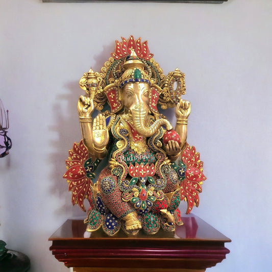 Kamalasana Ganapathi Divine Sculpture | Handcrafted in Superfine Brass 21" - Budhshiv.com