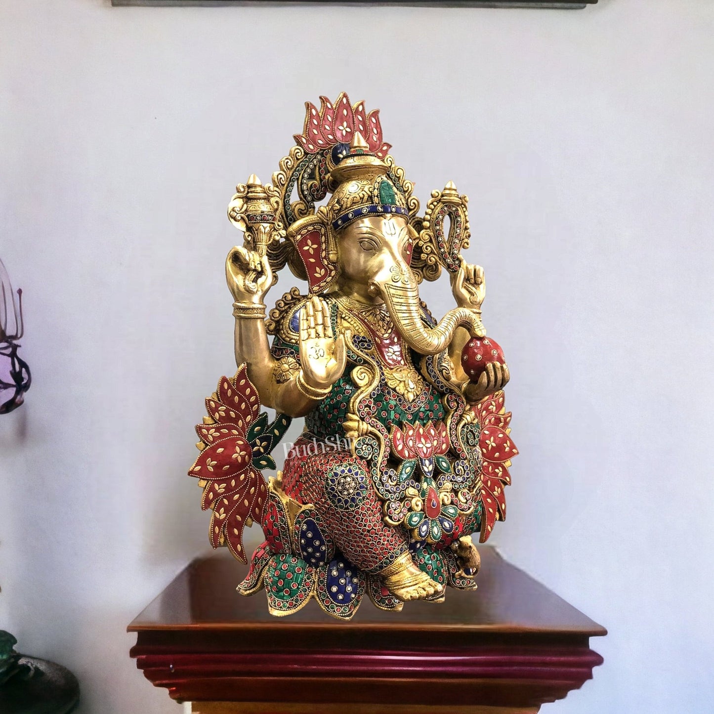 Kamalasana Ganapathi Divine Sculpture | Handcrafted in Superfine Brass 21" - Budhshiv.com