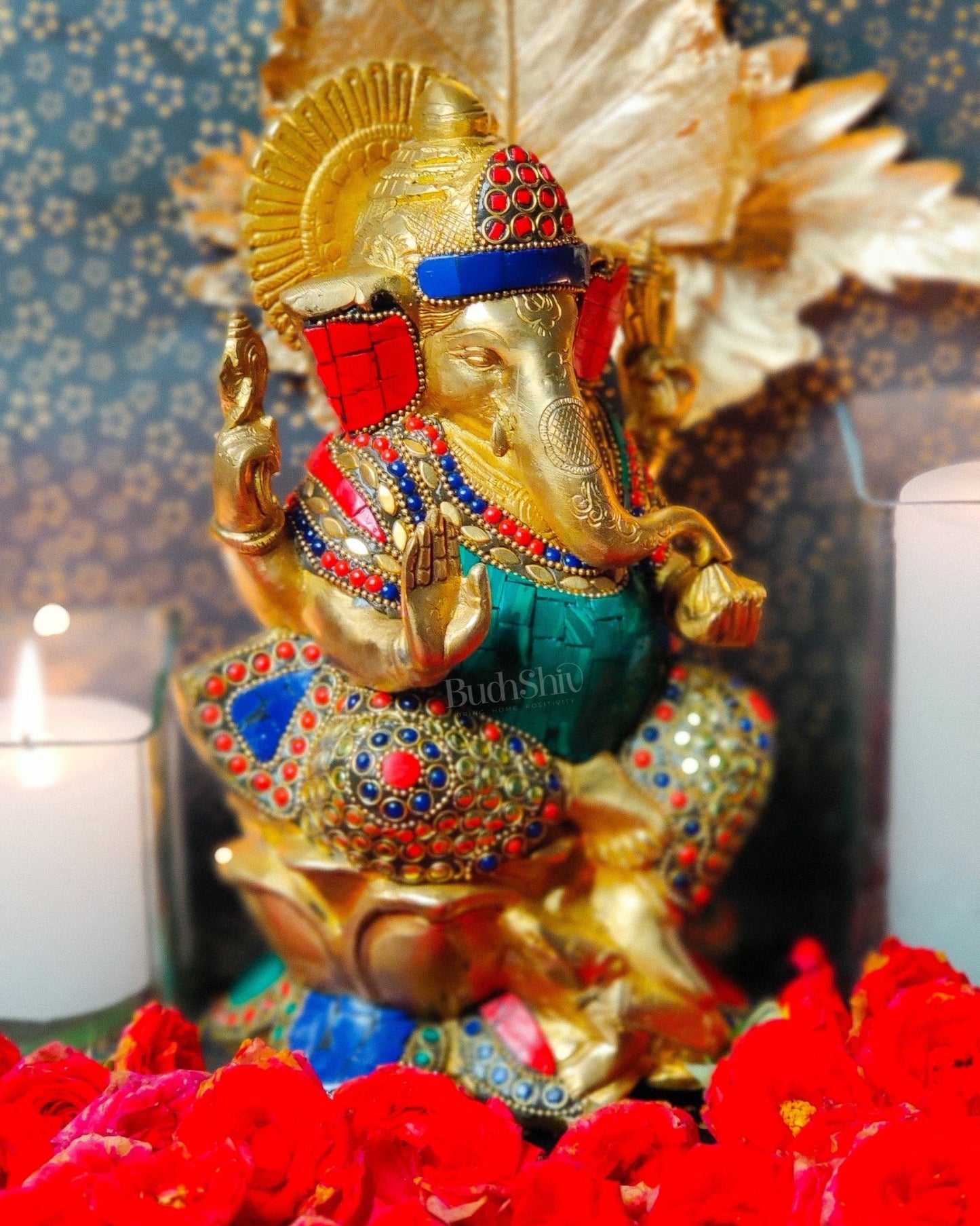 Kamalasana Ganesha brass idol 11 inch - Budhshiv.com