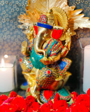 Kamalasana Ganesha brass idol 11 inch - Budhshiv.com