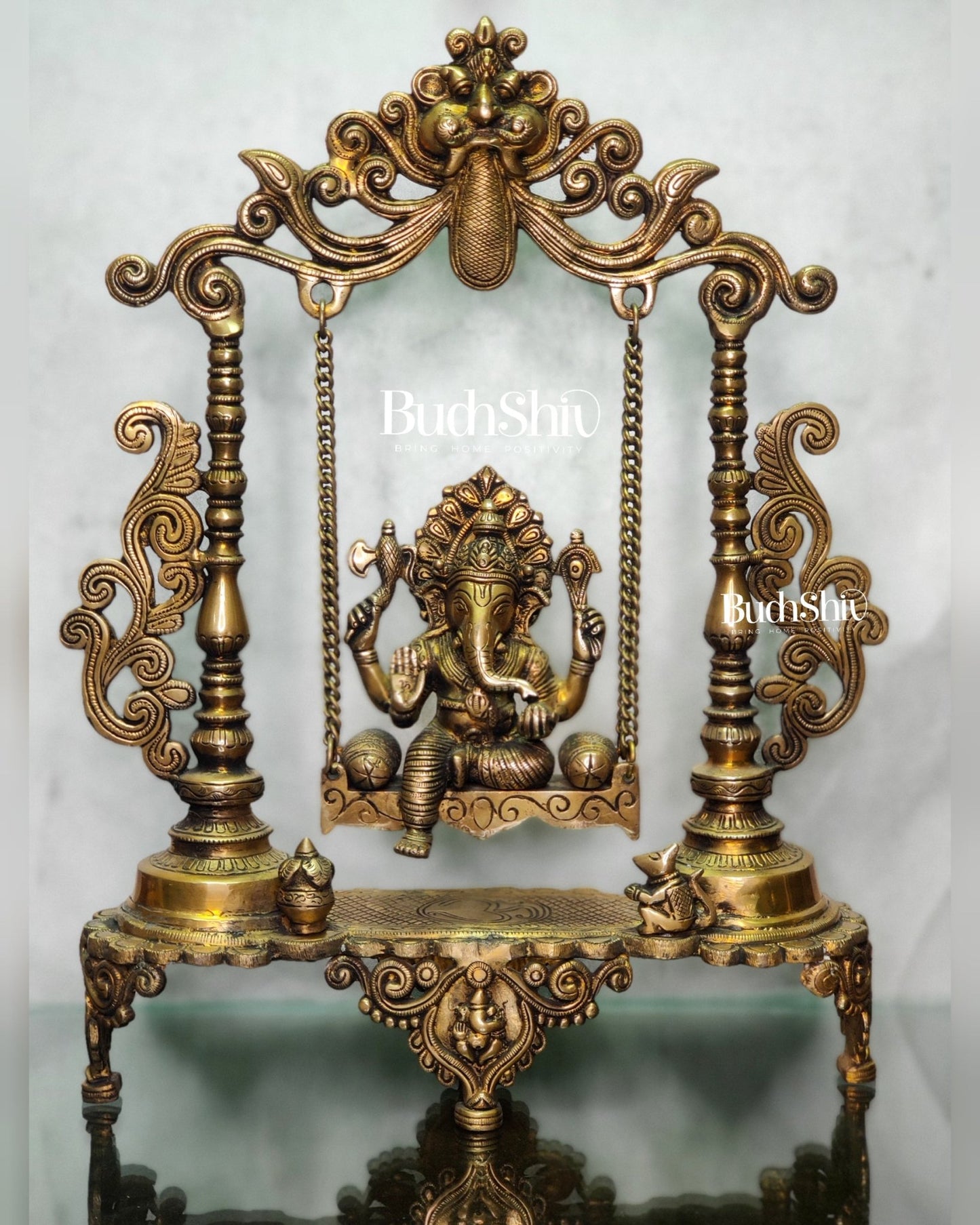 Kirtimukha Ganesha on an engraved Swing Made of brass - Budhshiv.com