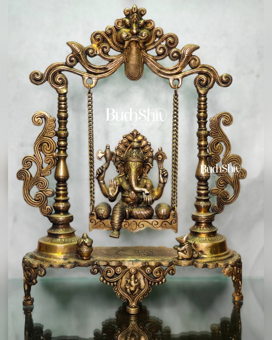 Kirtimukha Ganesha on an engraved Swing Made of brass - Budhshiv.com