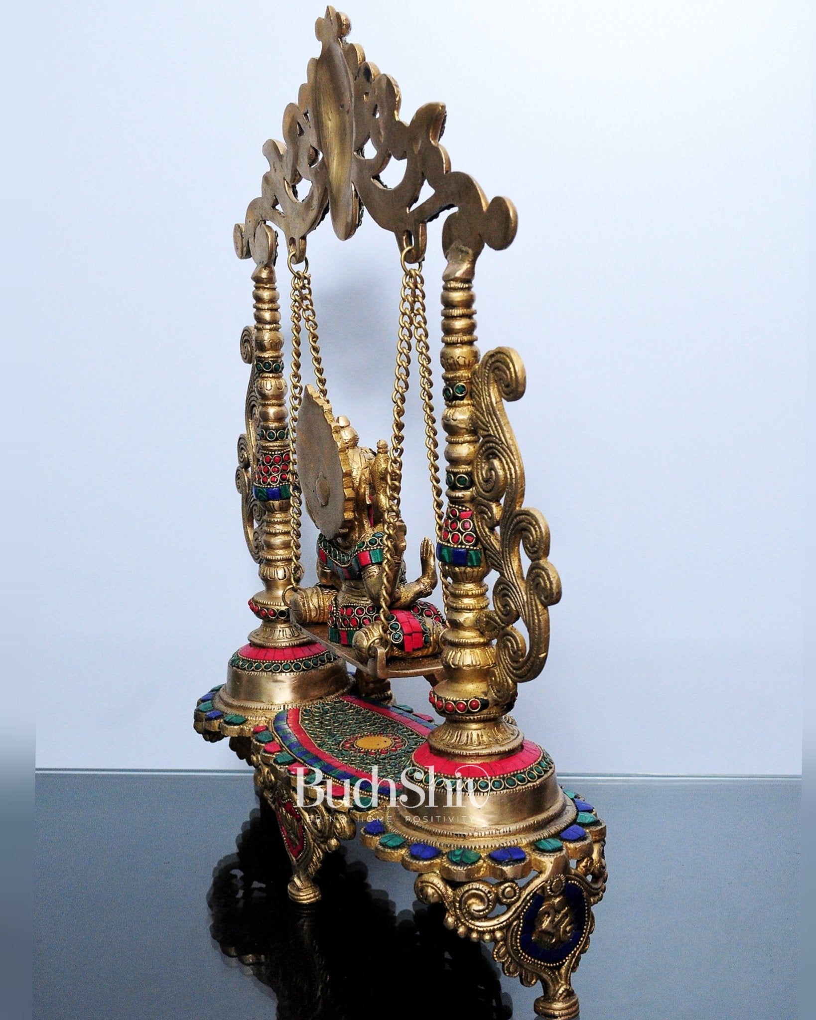 Kirtimukha Ganesha Swing - Superfine Brass, Meenakari Stonework, Handcrafted - 20 inches - Budhshiv.com