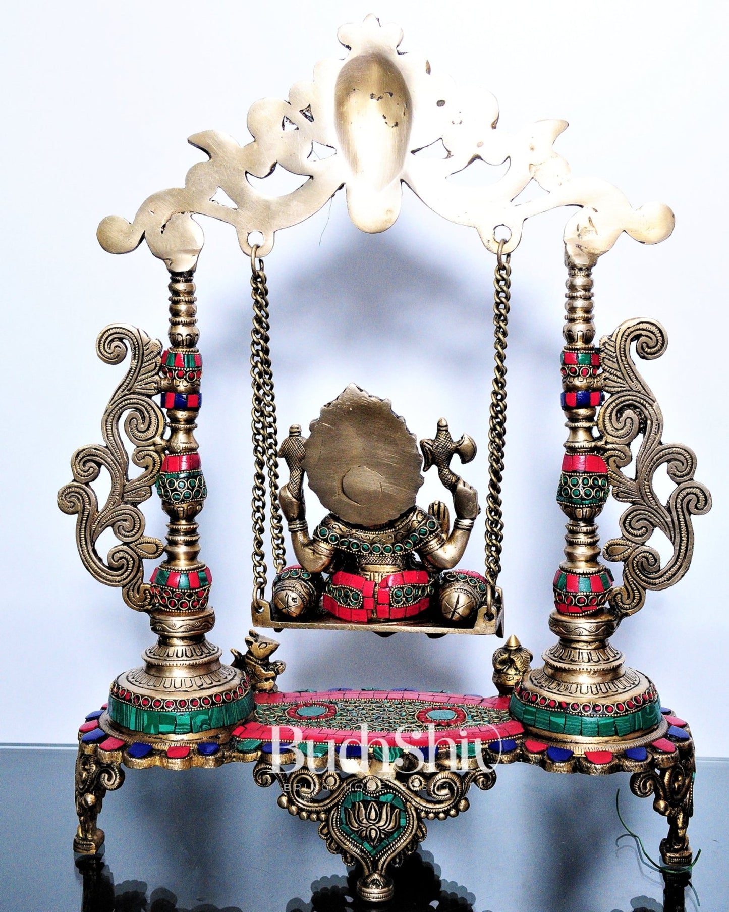 Kirtimukha Ganesha Swing - Superfine Brass, Meenakari Stonework, Handcrafted - 20 inches - Budhshiv.com