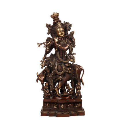 Krishna Brass Idol Divine Flute Playing Krishna 29 inch - Budhshiv.com